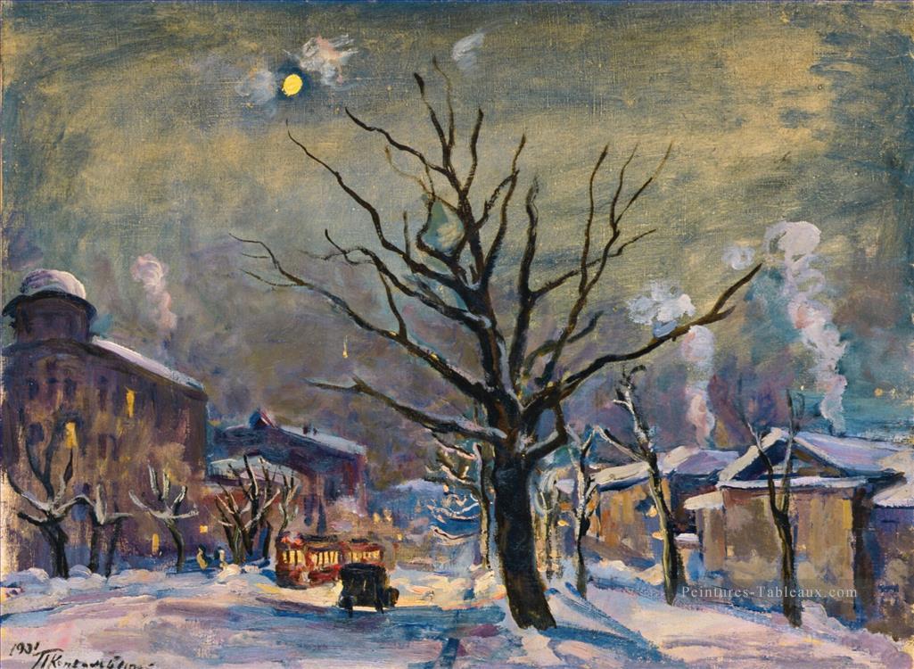 BOLSHAYA SADOVAYA BY MOONLIGHT Petrovich Konchalovsky paysage de neige Peintures à l'huile